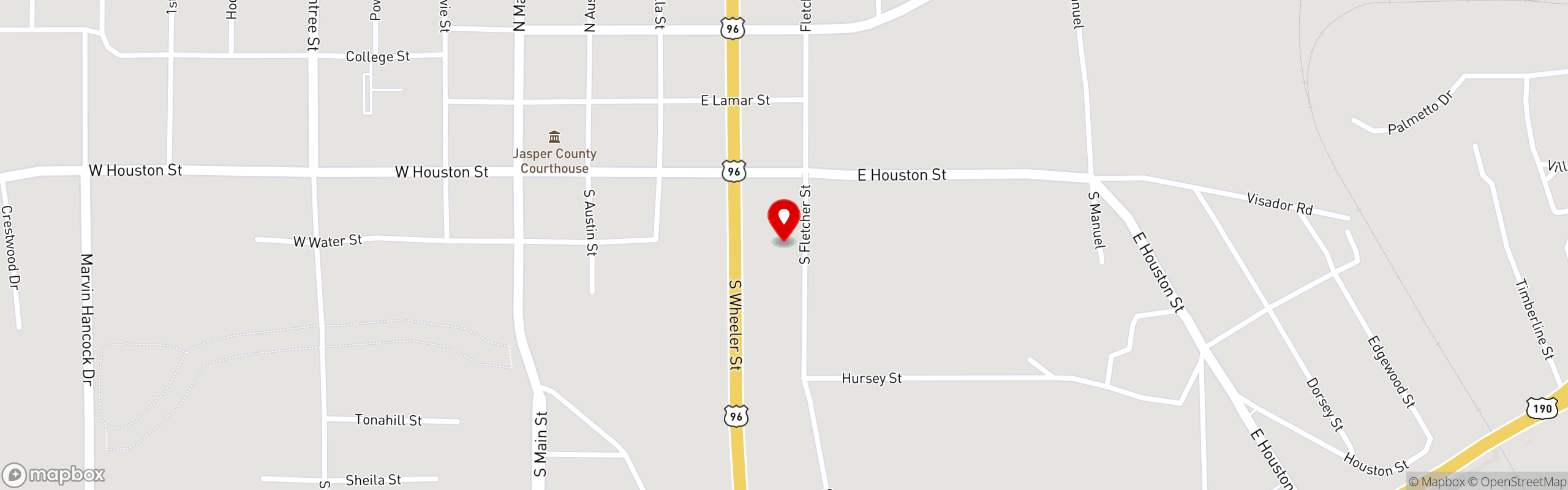 Street map pinning Hamburger Depot in Jasper