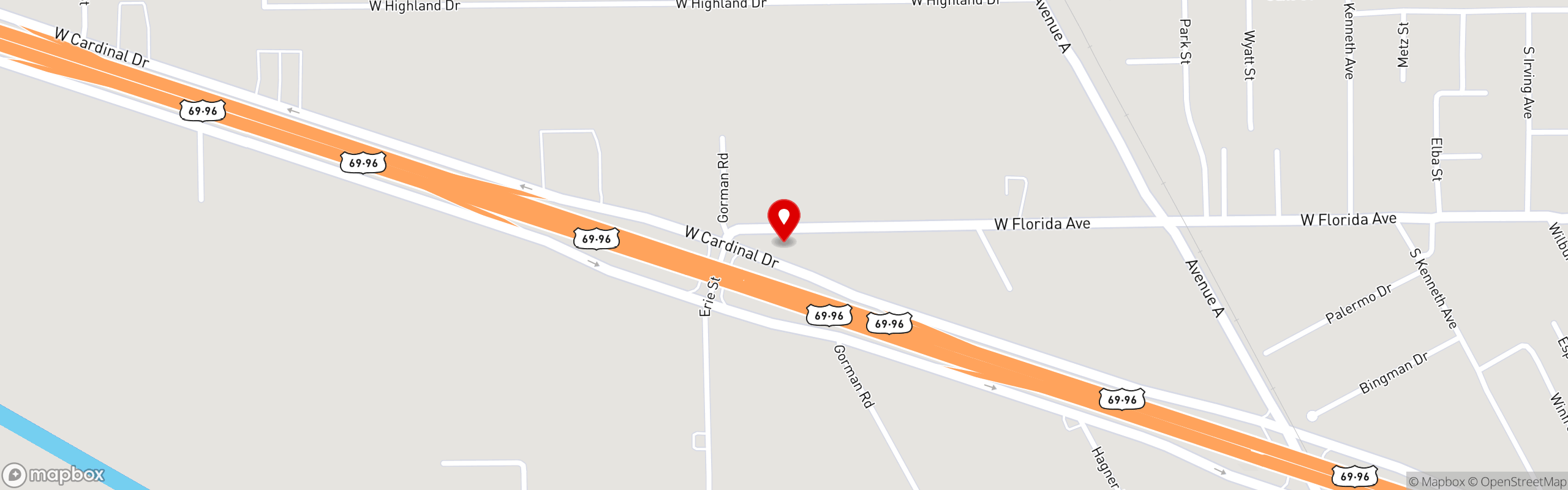 Street map pinning Hamburger Depot in Beaumont