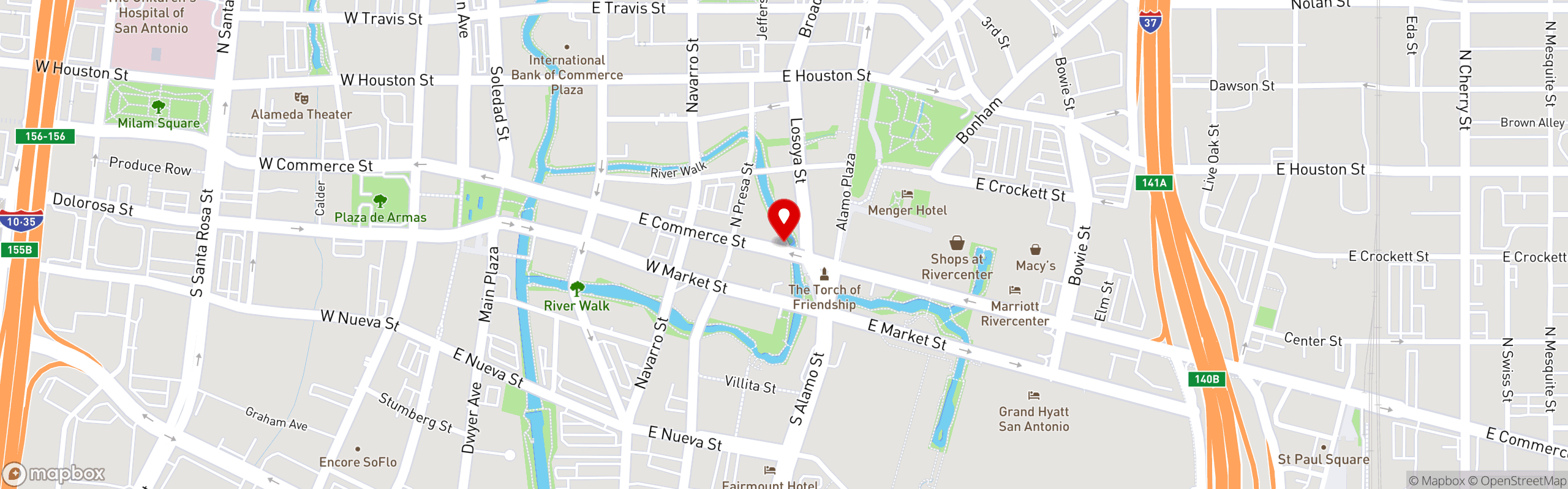 Street map pinning The Republic of Texas Restaurant in San Antonio