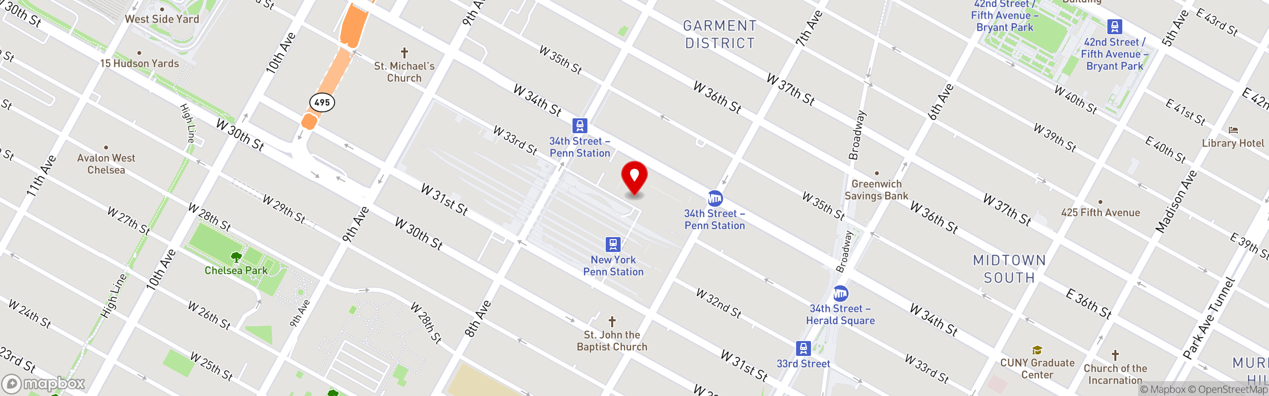 Street map pinning Blue Ribbon Sushi & Steak in Blue Ribbon Sushi & Steak