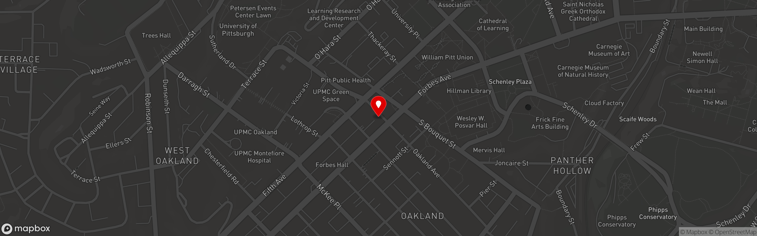 Street map pinning Sushi Atarashi in Oakland (120 Oakland Ave)
