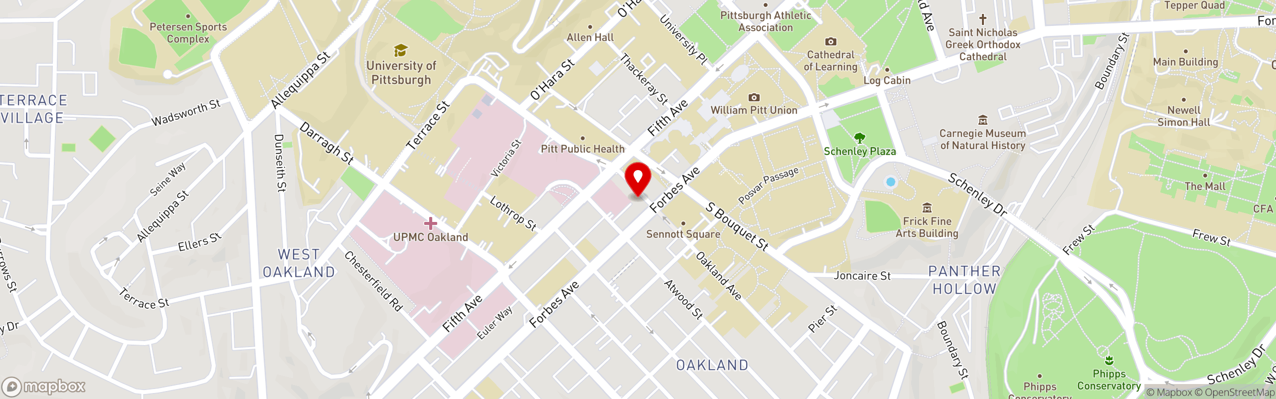 Street map pinning Sushi Atarashi in Oakland (120 Oakland Ave)
