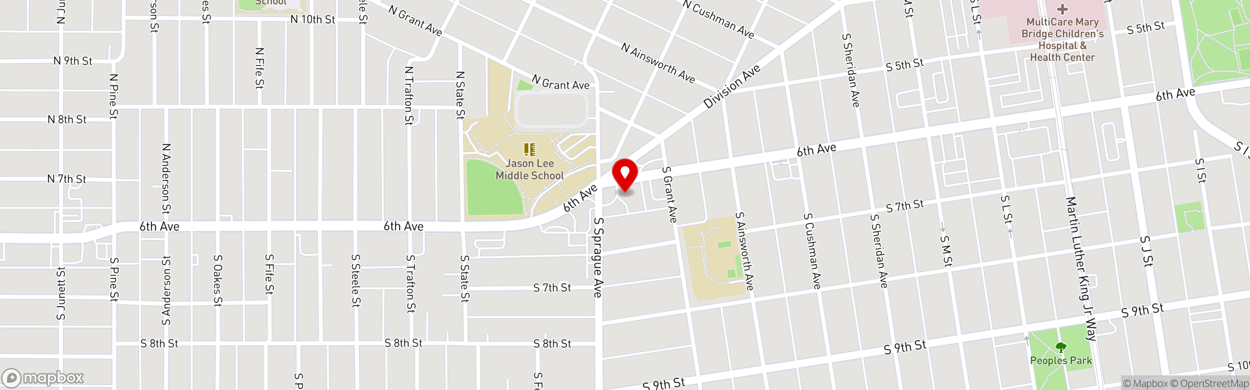 Street map pinning Southern Kitchen Restaurant in Tacoma