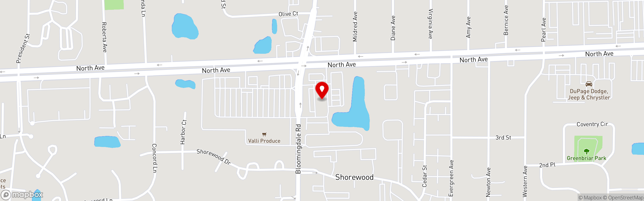 Street map pinning El Famous Burrito in El Famous Burrito Glendale Heights