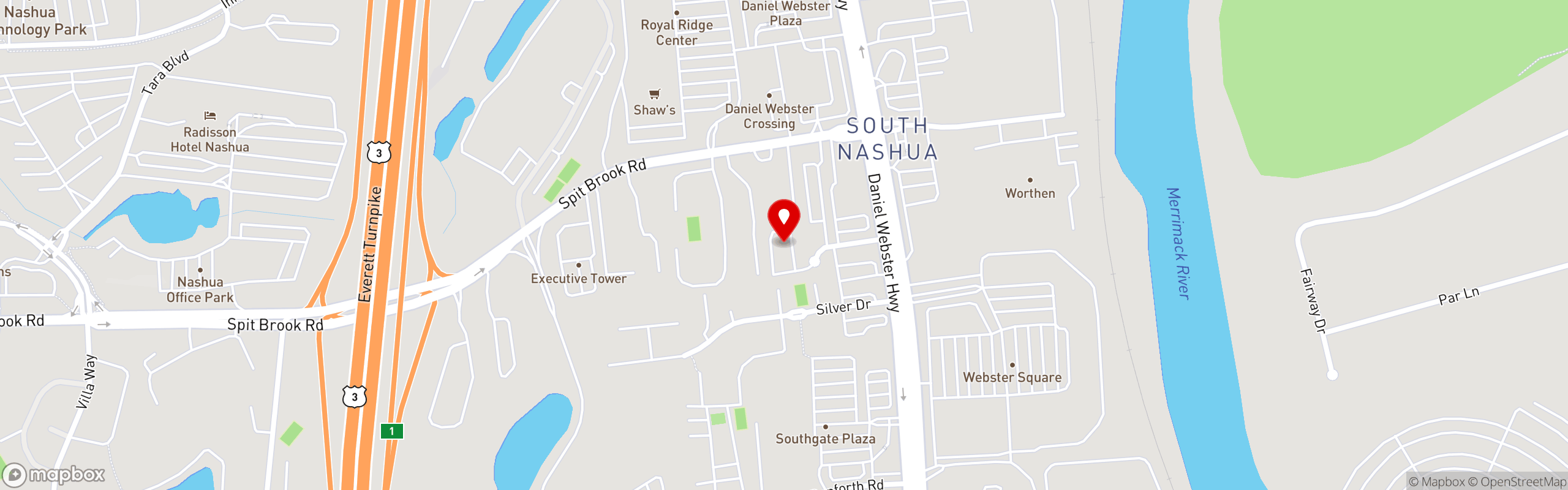 Street map pinning Pizzico in Nashua