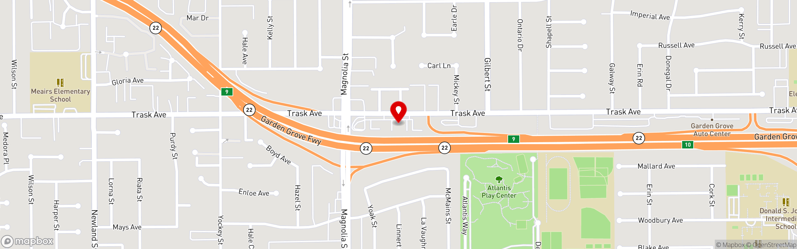 Street map pinning Brodard Chateau in Garden Grove