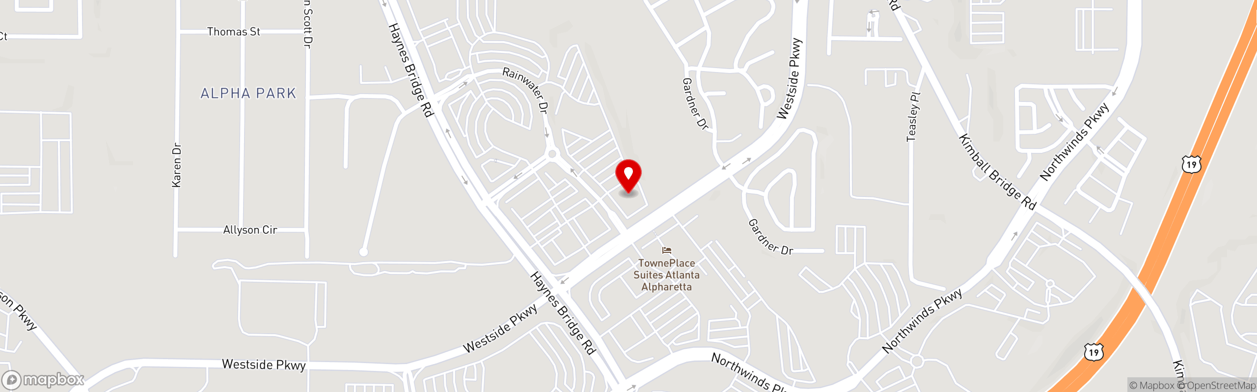 Street map pinning Village Tavern in 06 Alpharetta GA