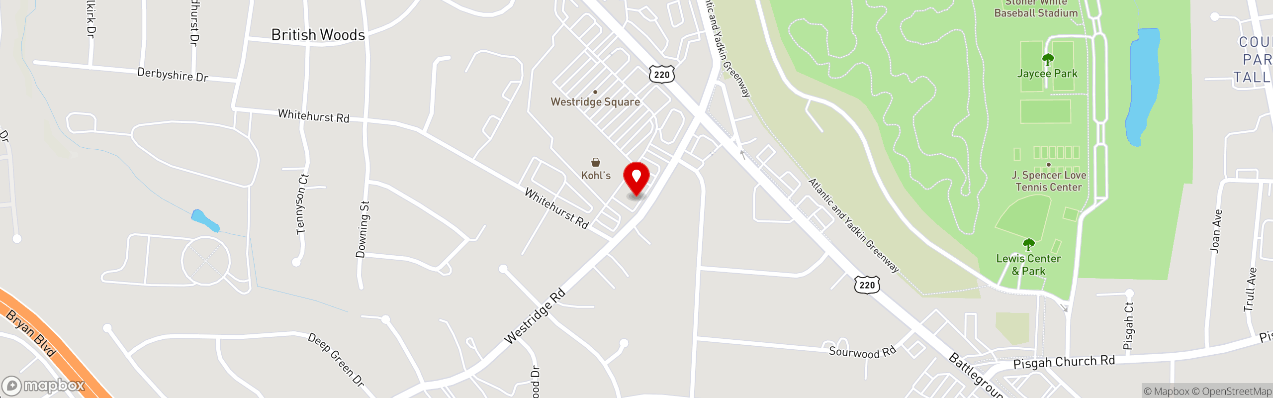 Street map pinning Village Tavern in 02 Greensboro, NC