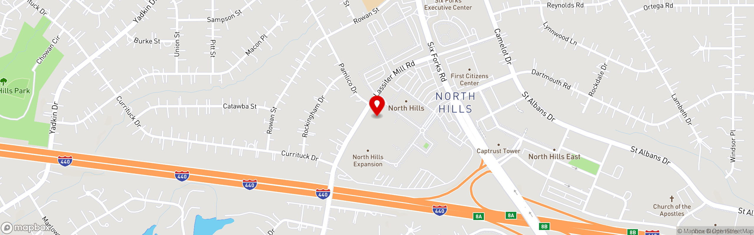 Street map pinning Village Tavern in Raleigh, NC