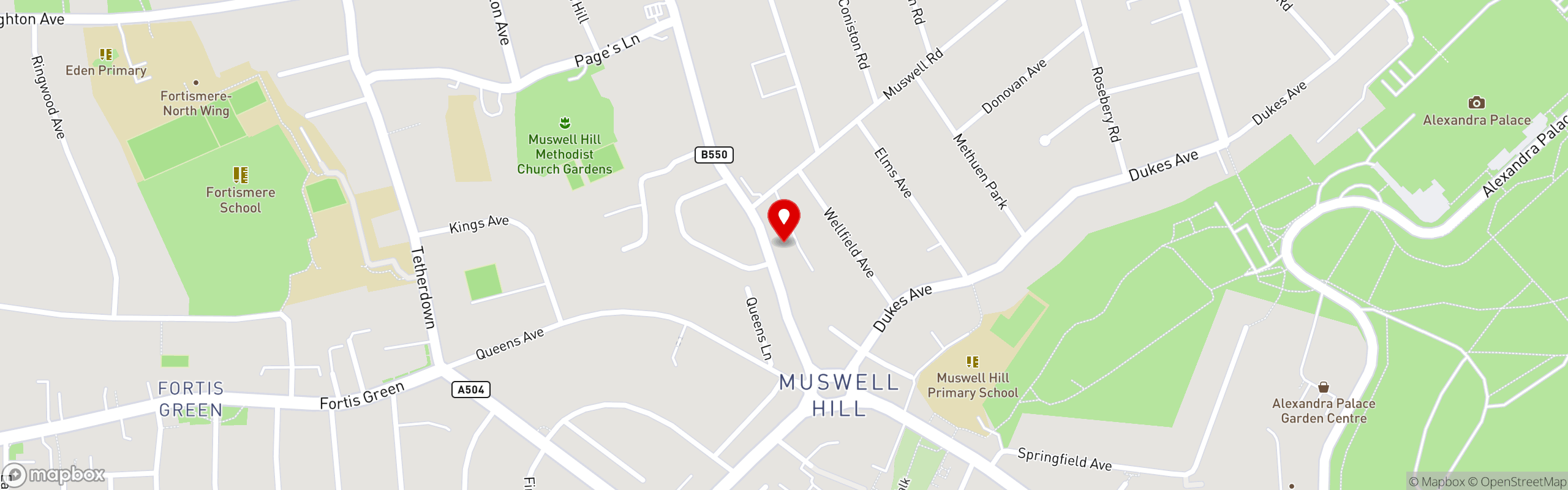 Street map showing the location of La Lluna in Muswell Hill