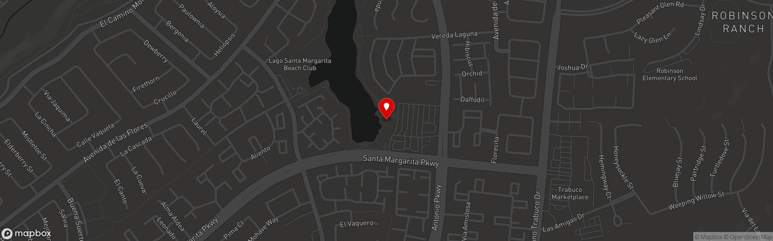 Street map pinning The Blind Pig Kitchen and Bar in Rancho Santa Margarita