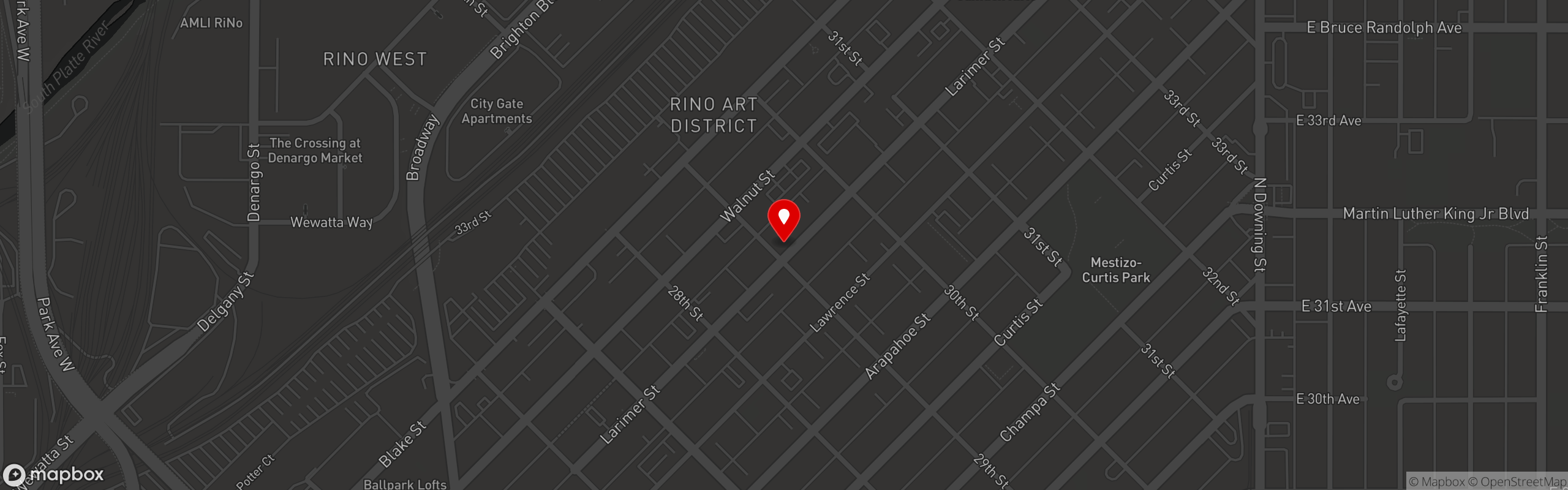 Street map pinning Federales Denver in Federales Tacos & Tequila - RiNo, Denver