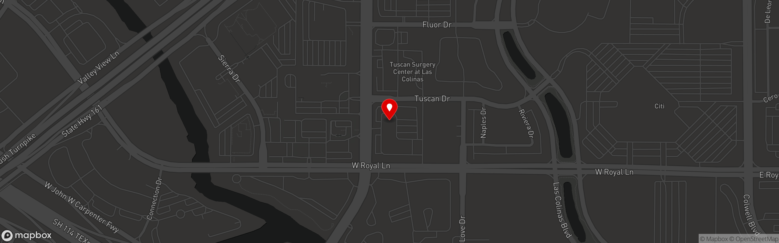 Street map pinning O' Desi aroma in Irving
