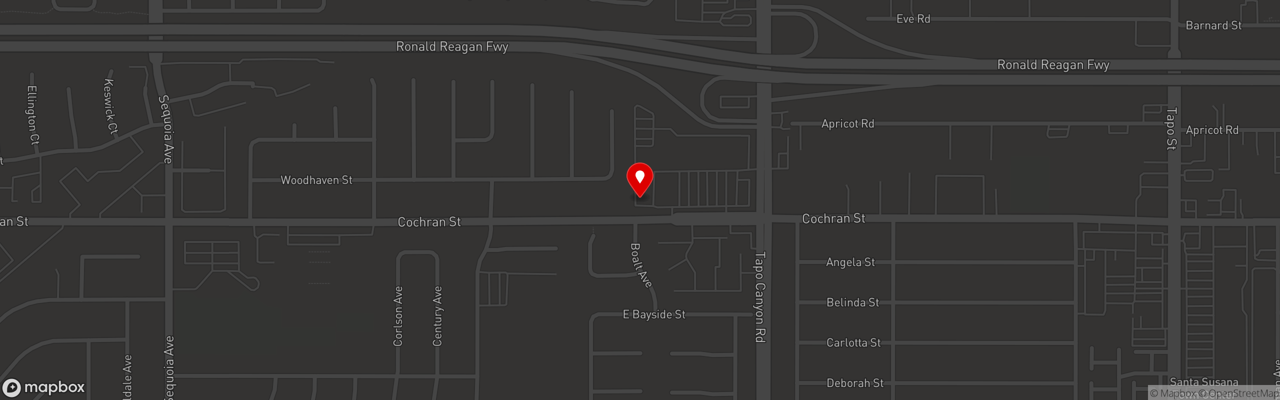 Street map pinning Sutter's Mill in Simi Valley