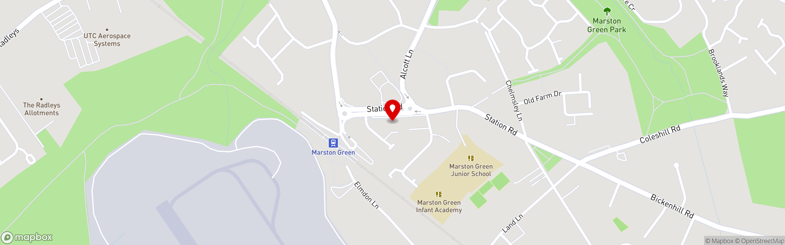 Street map showing the location of Piri Fino in Marston Green
