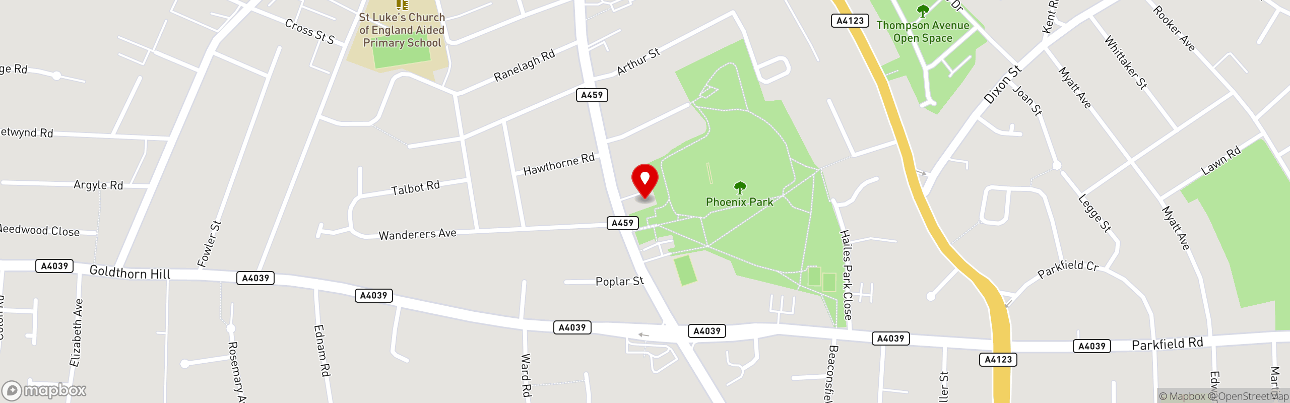 Street map showing the location of Piri Fino in Wolverhampton