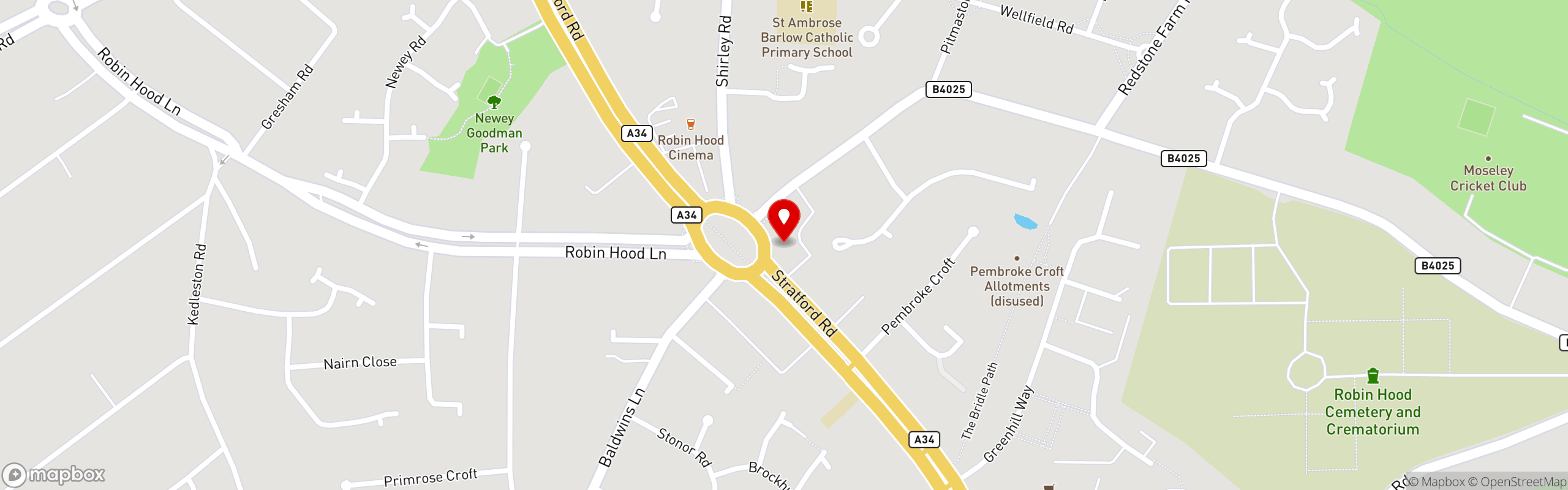 Street map showing the location of Piri Fino in Hall Green