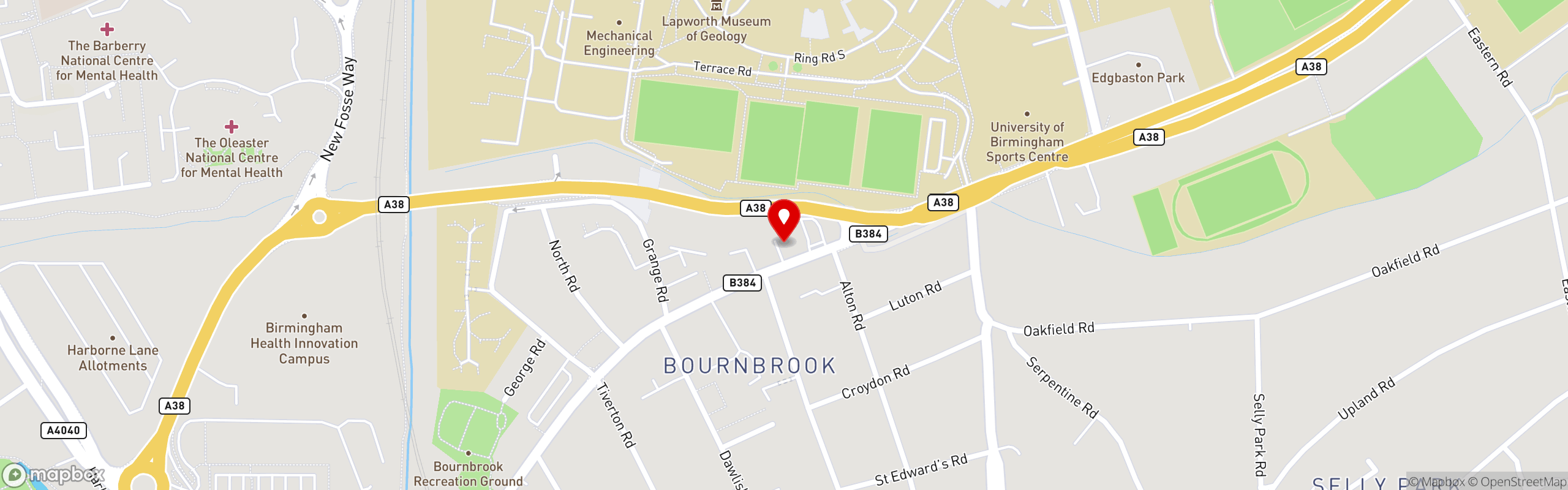 Street map showing the location of Piri Fino in Selly Oak