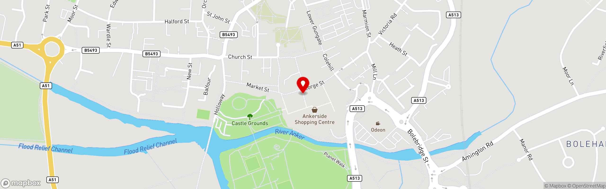 Street map showing the location of Piri Fino in Tamworth