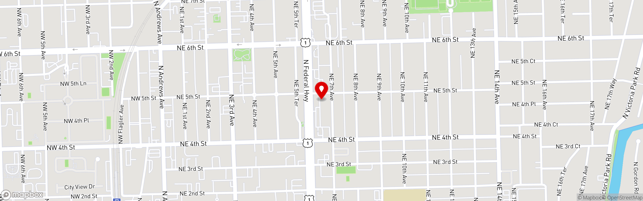 Street map pinning Press and Grind Cafe in Victoria Park