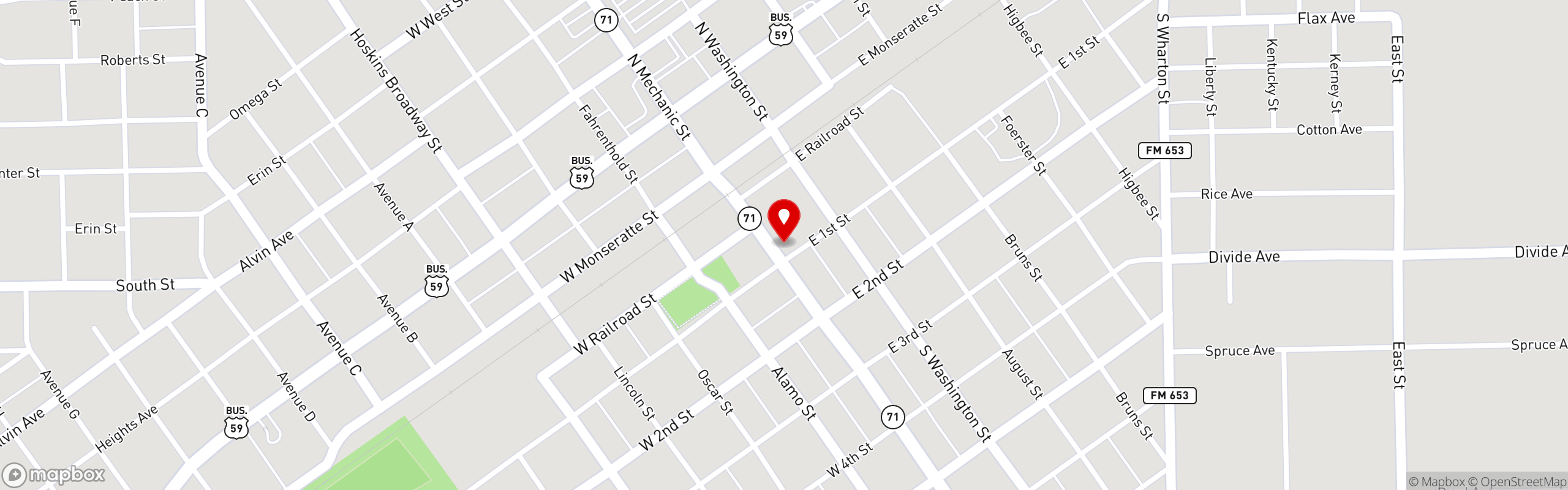 Street map pinning Greek Bros. Oyster Bar & Grill in El Campo, TX