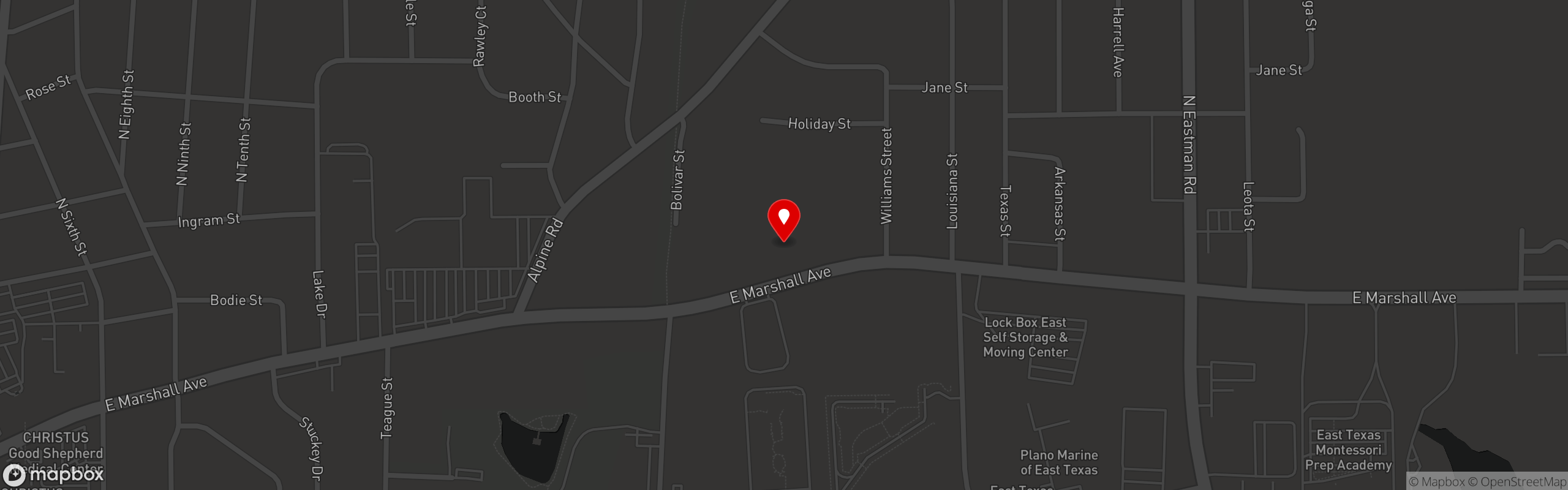 Street map pinning Tia Juanita's Fish Camp in Tia Juanita's Fish Camp - Longview