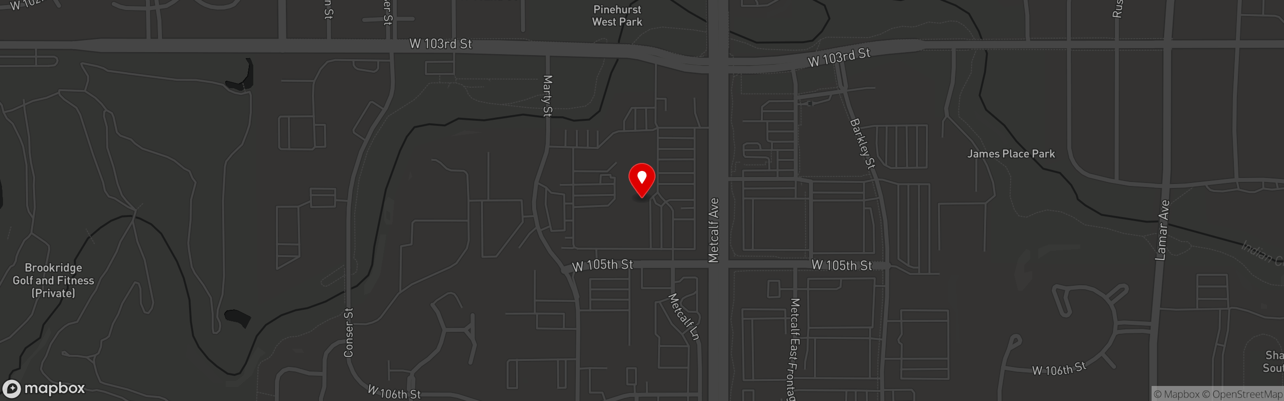 Street map pinning Fox & Hound in Kansas City