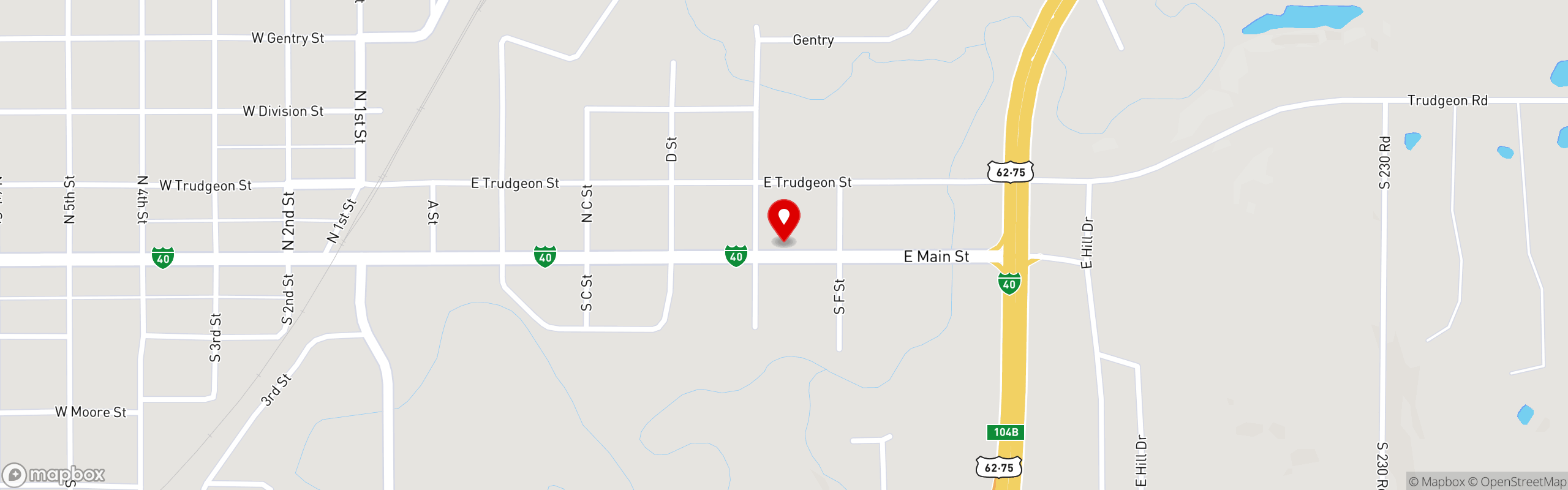 Street map pinning Shoney's in Henryetta, OK