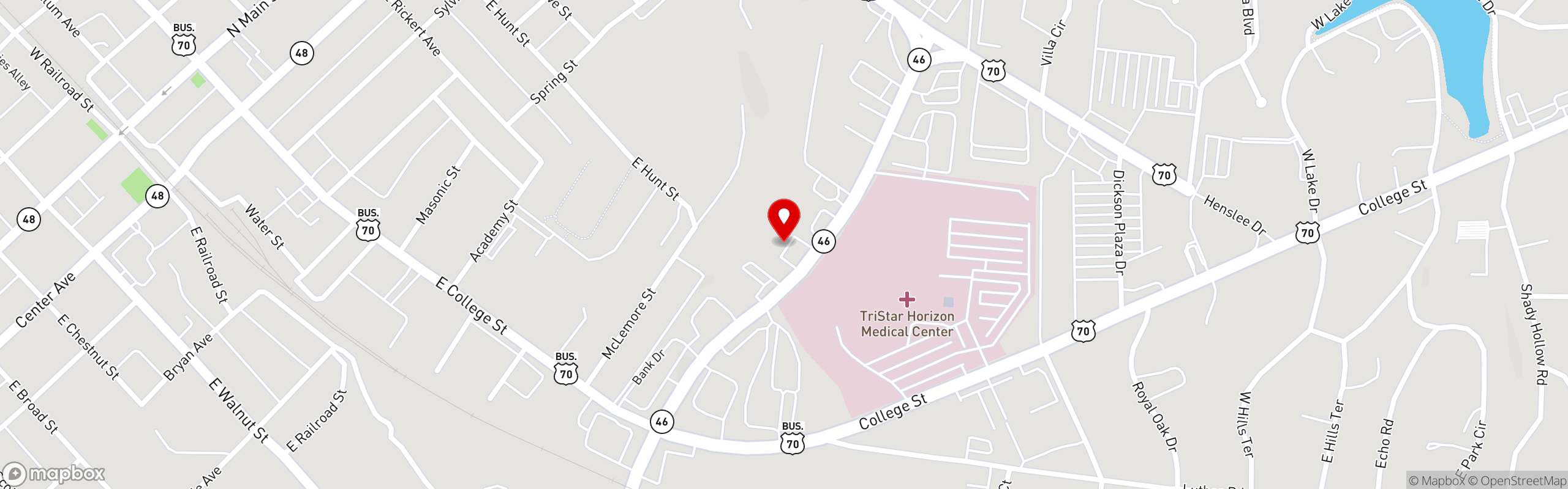 Street map pinning Shoney's in Dickson, TN