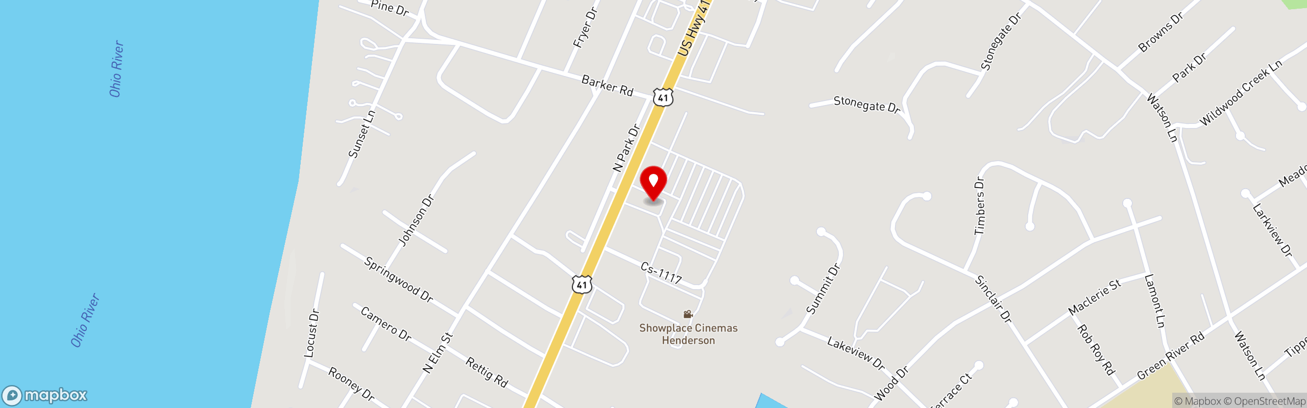 Street map pinning Shoney's in Henderson, KY