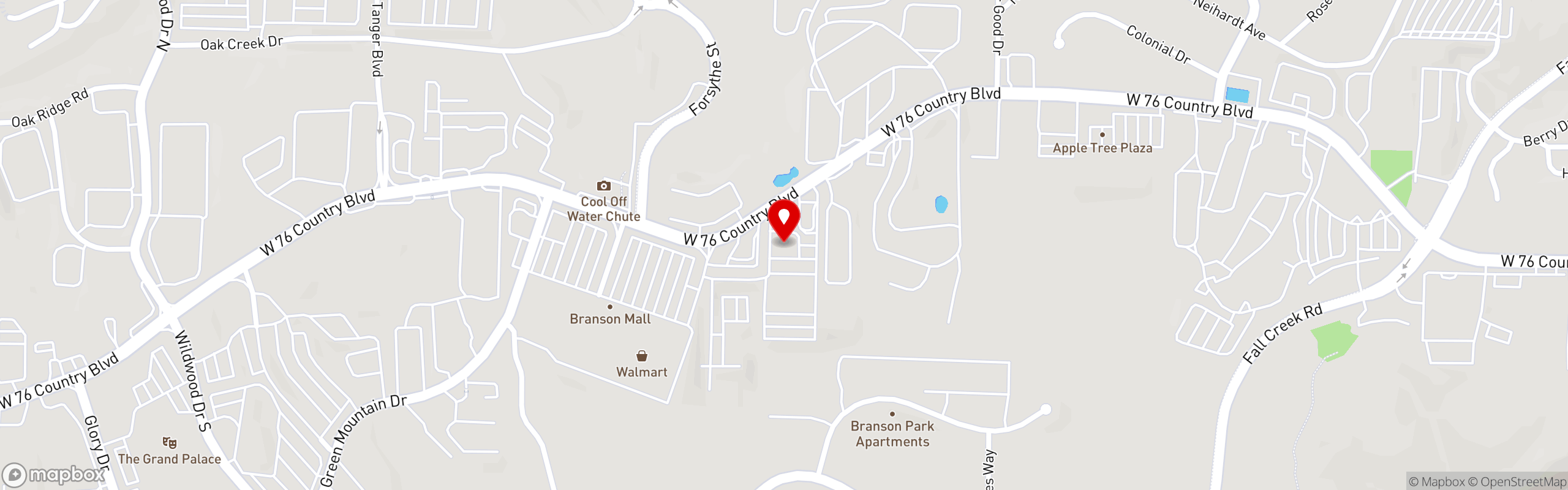 Street map pinning Shoney's in Branson, MO
