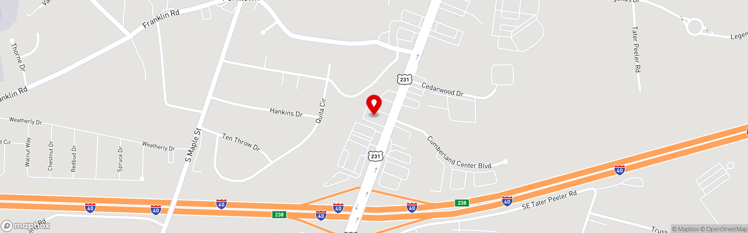 Street map pinning Shoney's in Lebanon, TN