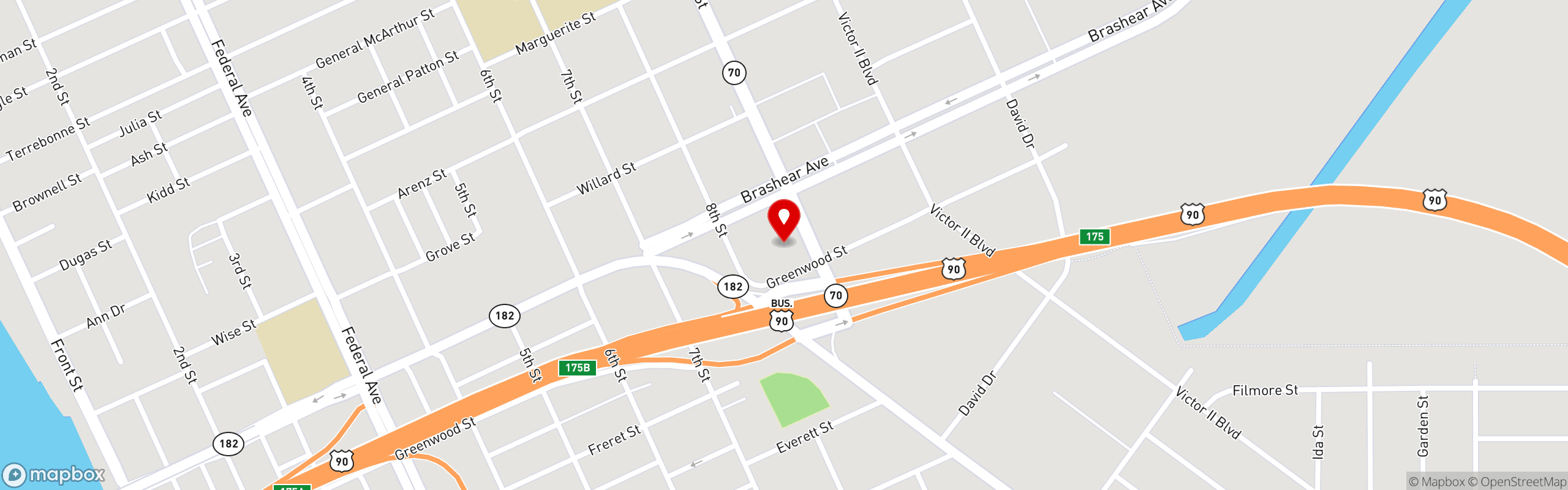 Street map pinning Shoney's in Morgan City, LA
