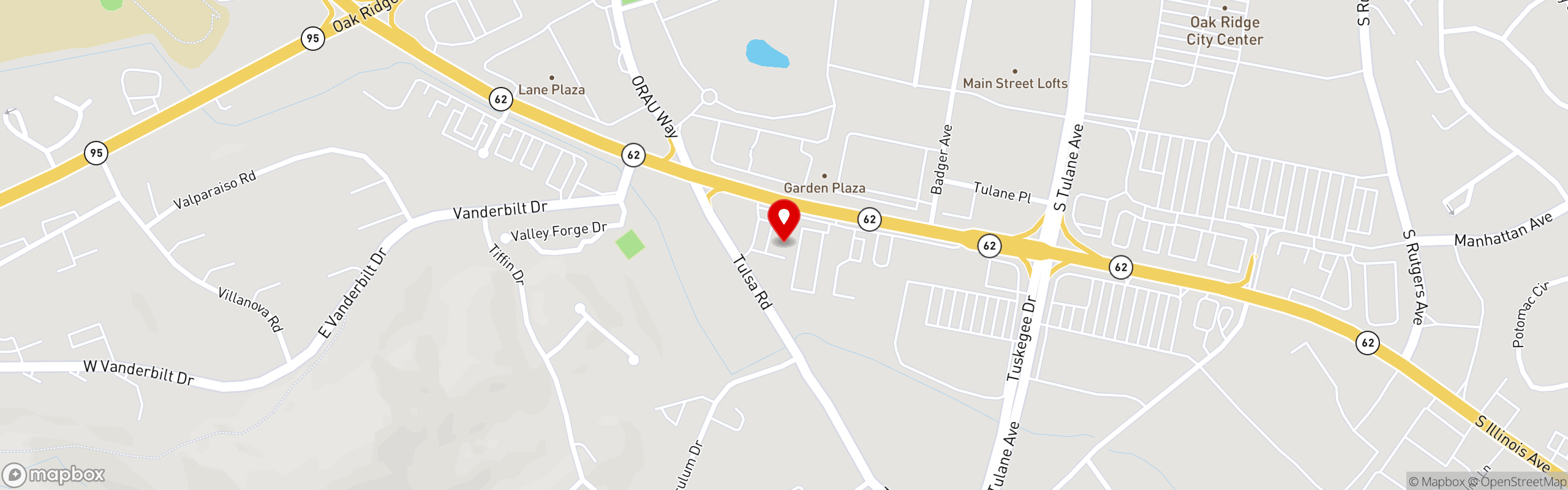 Street map pinning Shoney's in Oak Ridge, TN