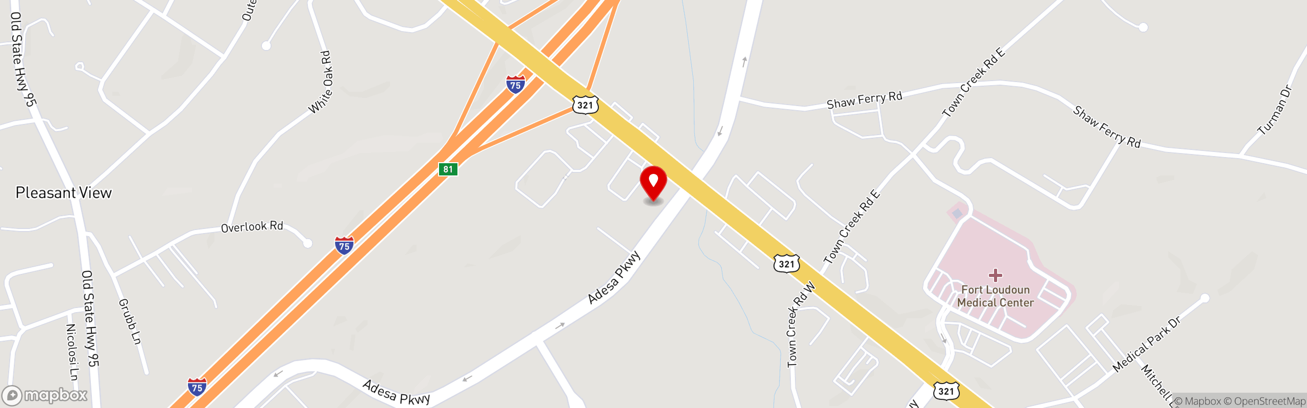 Street map pinning Shoney's in Lenoir City, TN