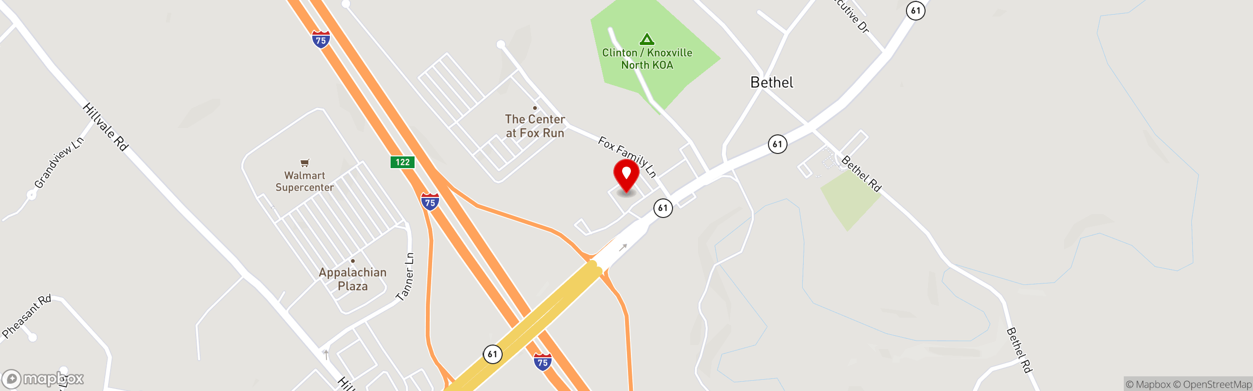 Street map pinning Shoney's in Clinton, TN