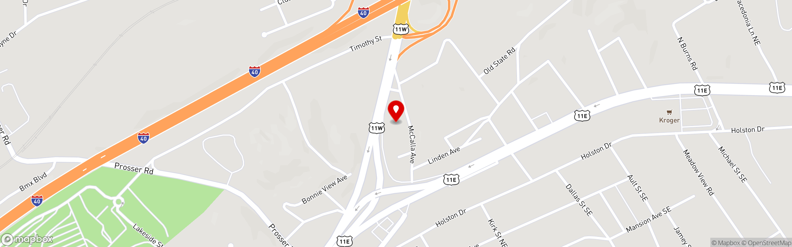 Street map pinning Shoney's in Knoxville, TN (Rutledge Pike)