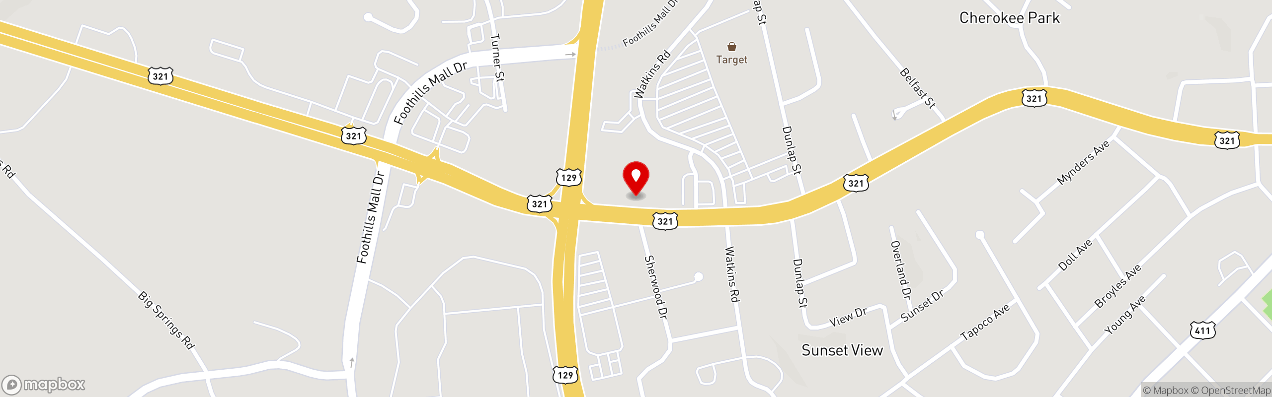 Street map pinning Shoney's in Maryville, TN