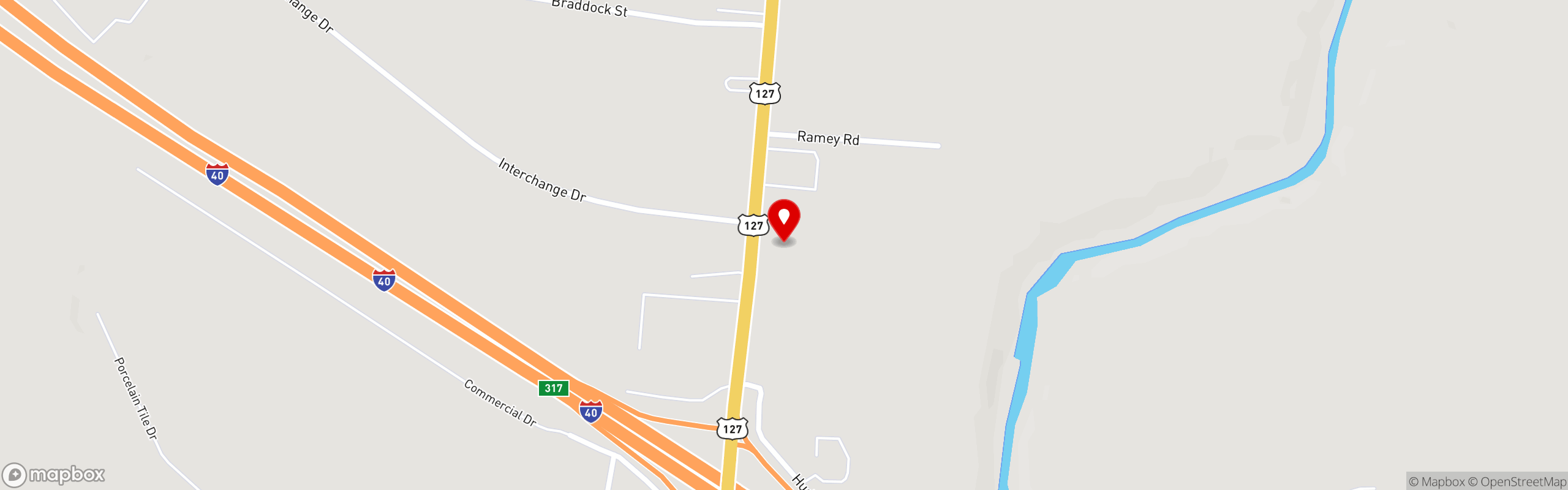 Street map pinning Shoney's in Crossville, TN