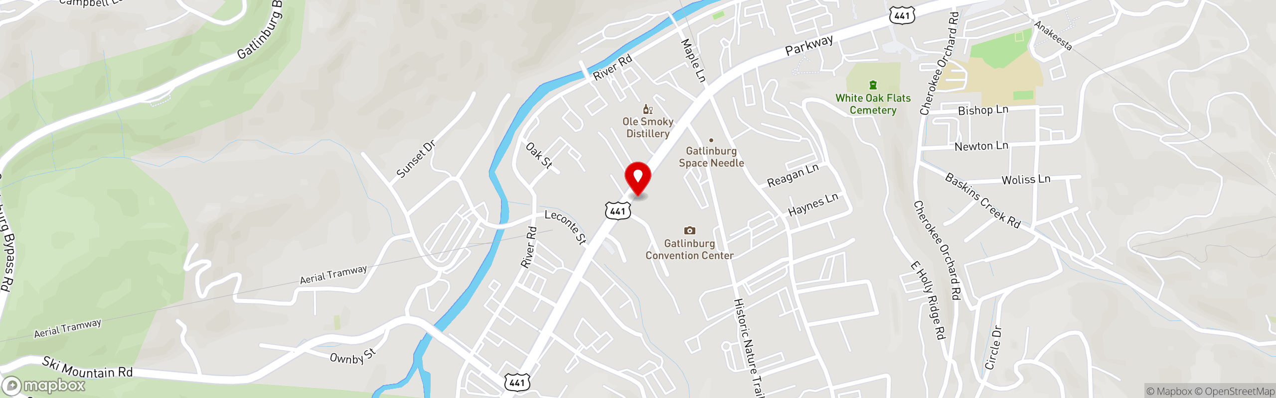 Street map pinning Shoney's in Gatlinburg, TN