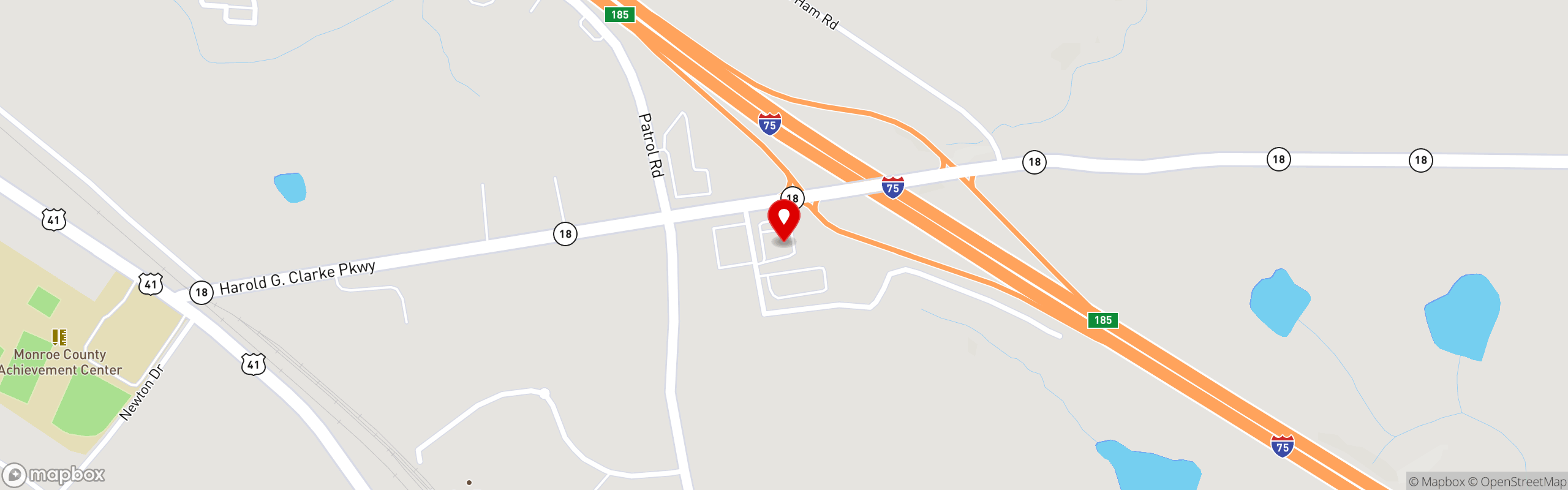 Street map pinning Shoney's in Forsyth, GA
