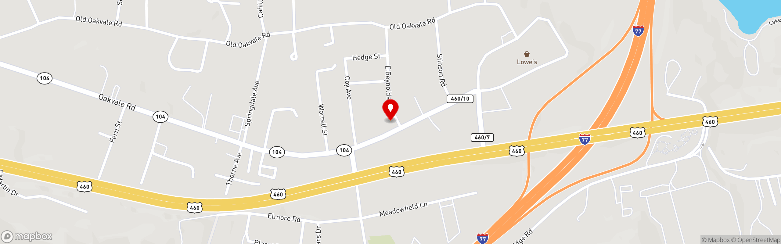 Street map pinning Shoney's in Princeton, WV