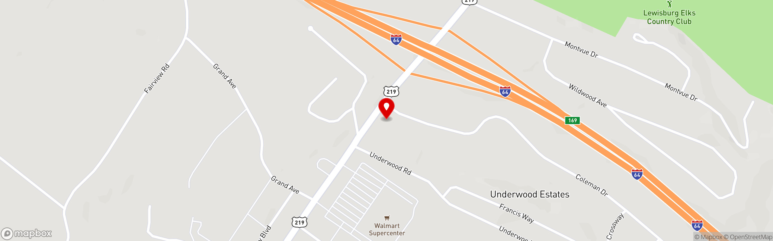 Street map pinning Shoney's in Lewisburg, WV