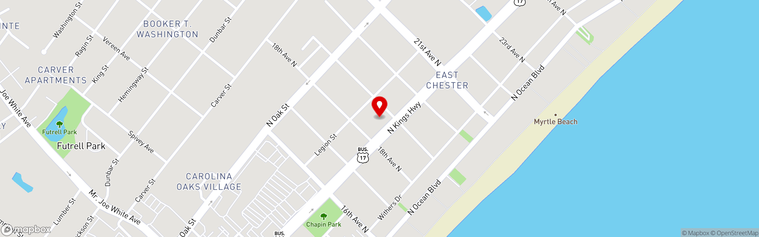 Street map pinning Shoney's in Myrtle Beach, SC