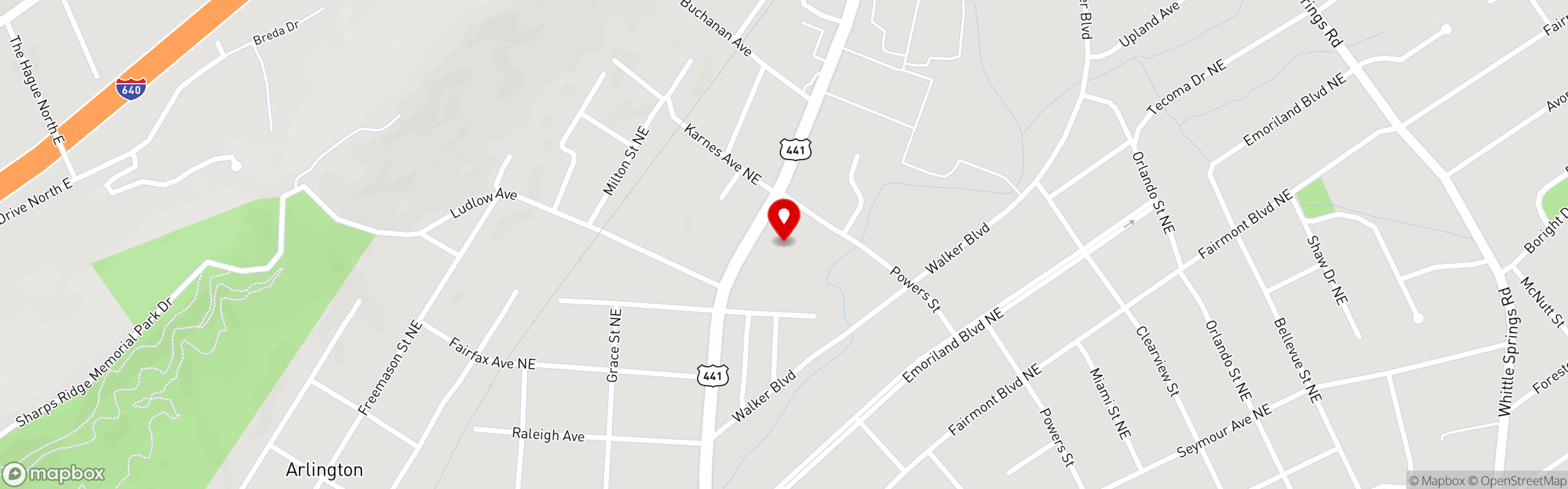 Street map pinning Shoney's in Knoxville, TN (North Broadway)
