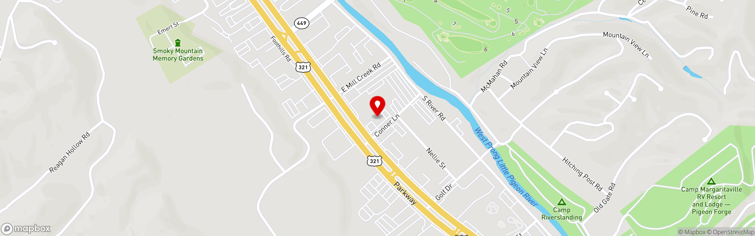 Street map pinning Shoney's in Pigeon Forge, TN