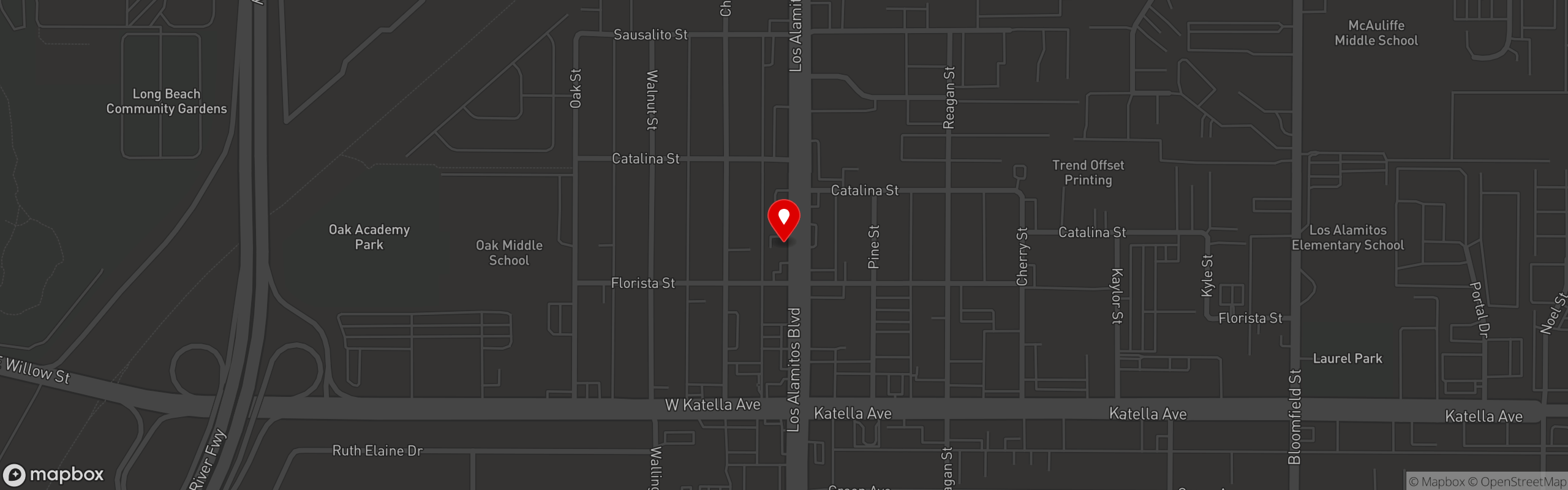 Street map pinning Paul's Place in Los Alamitos