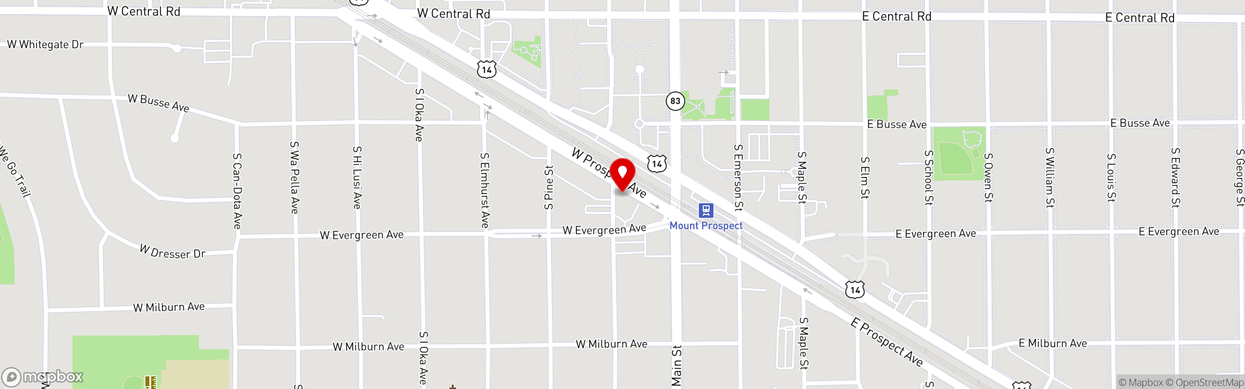 Street map pinning Whiskey Hill Brewing Company in WHISKEYHILL BREWERY & KITCHEN- MT PROSPECT