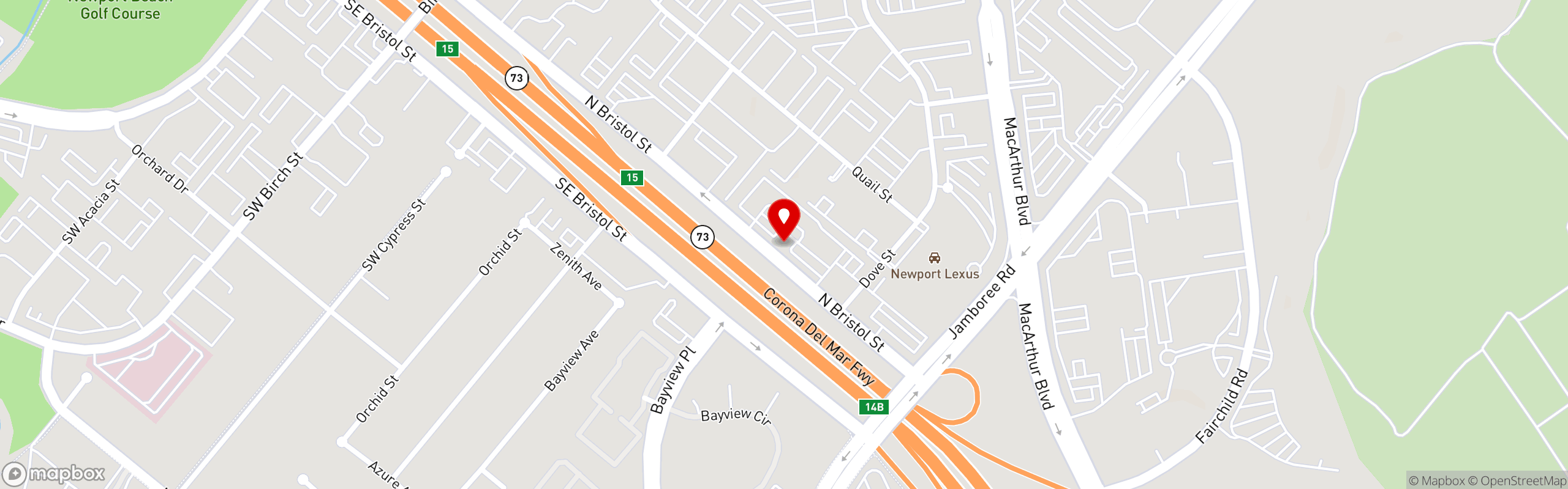 Street map pinning Mario's Butcher Shop in Newport Beach