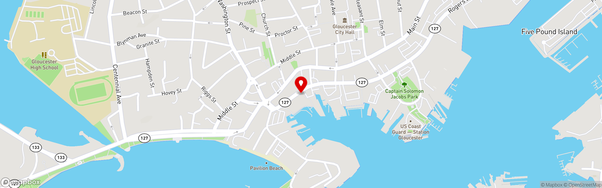 Street map pinning Minglewood Harborside in Gloucester